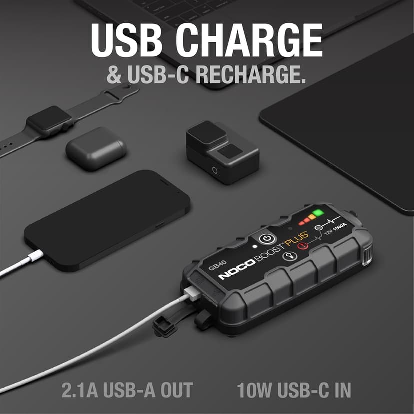 NOCO Boost GB40: 1000A UltraSafe Jump Starter – 12V Lithium Battery Booster Pack, Portable Jump Box, Power Bank & Jumper Cables - For 6.0L Gas and 3.0L Diesel Engines