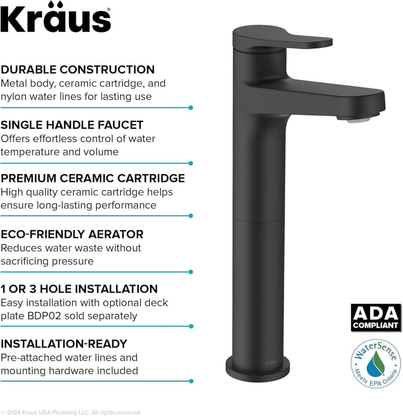KRAUS Indy Bathroom Faucet for Vessel Sink in Matte Black, KVF-1410MB
