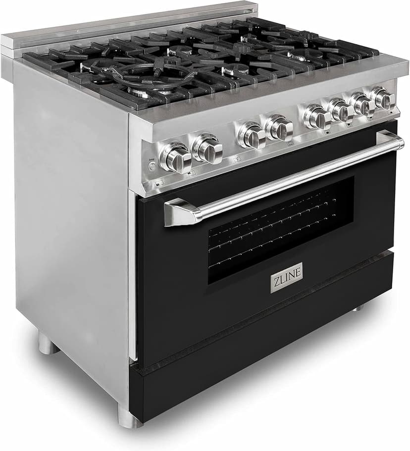 ZLINE 36 in. 4.6 cu. ft. Legacy Dual Fuel Range with 6 Burner Gas Cooktop and Electric Convection Oven in Stainless Steel and Black Matte Door (RA-BLM-36)