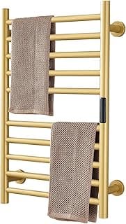 Gold Heated Towel Warmer Radiator Bathroom Accessories, Built-in Timer Temperature Control 10 Bars Electric Heated Towel Racks for Bathroom, Stainless Steel Towel Warmer Drying Rack, (Hardwired)