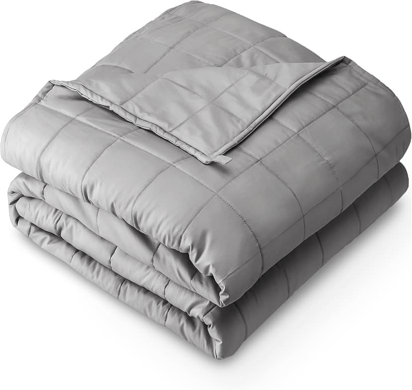 Bare Home Weighted Blanket All-Natural 100% Cotton with Nontoxic Glass Beads 48"x72" 15lbs, Light Grey