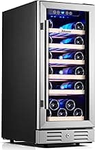 Kalamera Mini Fridge 15" Wine Cooler Refrigerator - 30 Bottle Wine Fridge with Stainless Steel Refrigerator& Double-Layer Tempered Glass Door and Temperature Memory Function Built-in or Freestanding