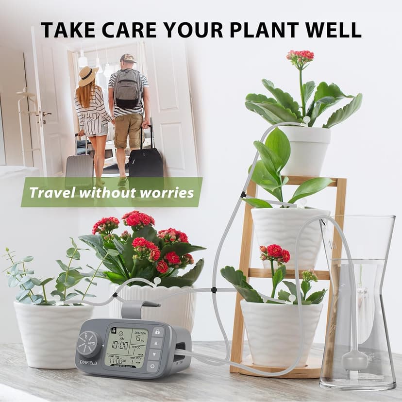 DIAFIELD Automatic Watering System for 15 Potted Plants, Indoor Watering System for Plants, Automatic Drip Irrigation Kit with 30-Day Programmable Water Timer, Power Supply & No Battery Backup