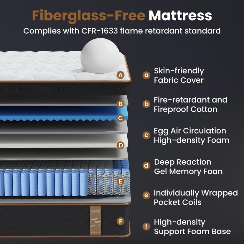 Queen Mattress, 14 Inch Plush Hybrid Mattresses with Gel Memory Foam, Fiberglass-Free Mattress in a Box, Individual Pocket Spring-Motion Isolation-Extra Edge Support, 365 Nights Trial,CertiPUR-US