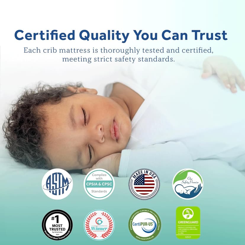 Sealy Baby OptiCool Breathable Crib Mattress, GREENGUARD GOLD Certified, Made in USA, Toddler Bed Fit, 2 Stage Cooling Memory Foam, Non Toxic, Airy Cotton Cover, Safety & Quality Tested, 52X28"