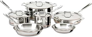All-Clad Copper Core 5-Ply Stainless Steel Cookware Set 10 Piece Induction Oven Broiler Safe 600F Pots and Pans Silver