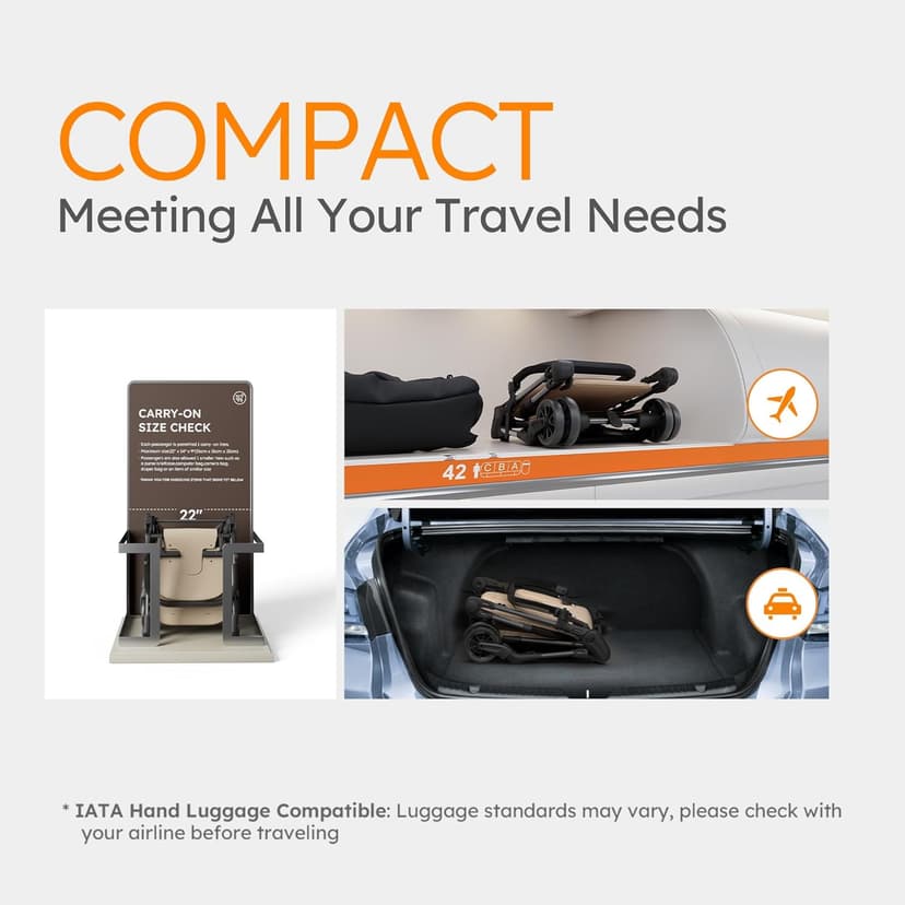 Lightweight Baby Strollers for Airplane, Ultra-Compact Travel Stroller, Light & Strong Portable Toddler Stroller with Carbon Fiber Frame and UPF 50+ Waterproof Fabric, Only 9.9 lbs, Brown