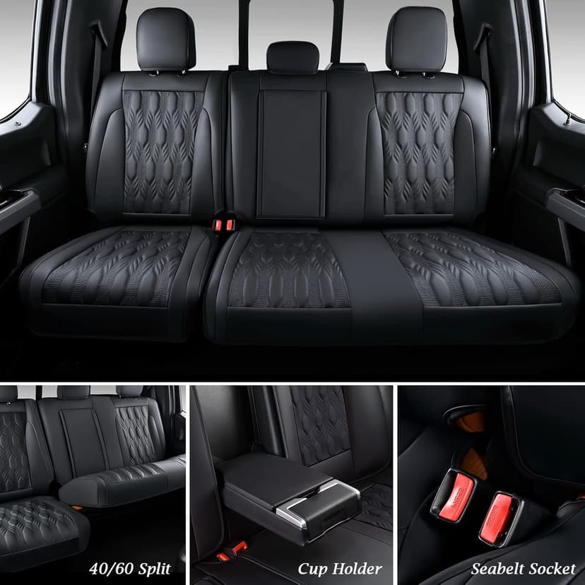 Coverado Fullset Car Seat Covers,Leather Ford F150 Seat Covers Fit for 2015-2025 F150 and 2017-2025 F250 F350 F450 Super Duty Crew Cab XL XLT Lariat King Ranch Platinum (Black)