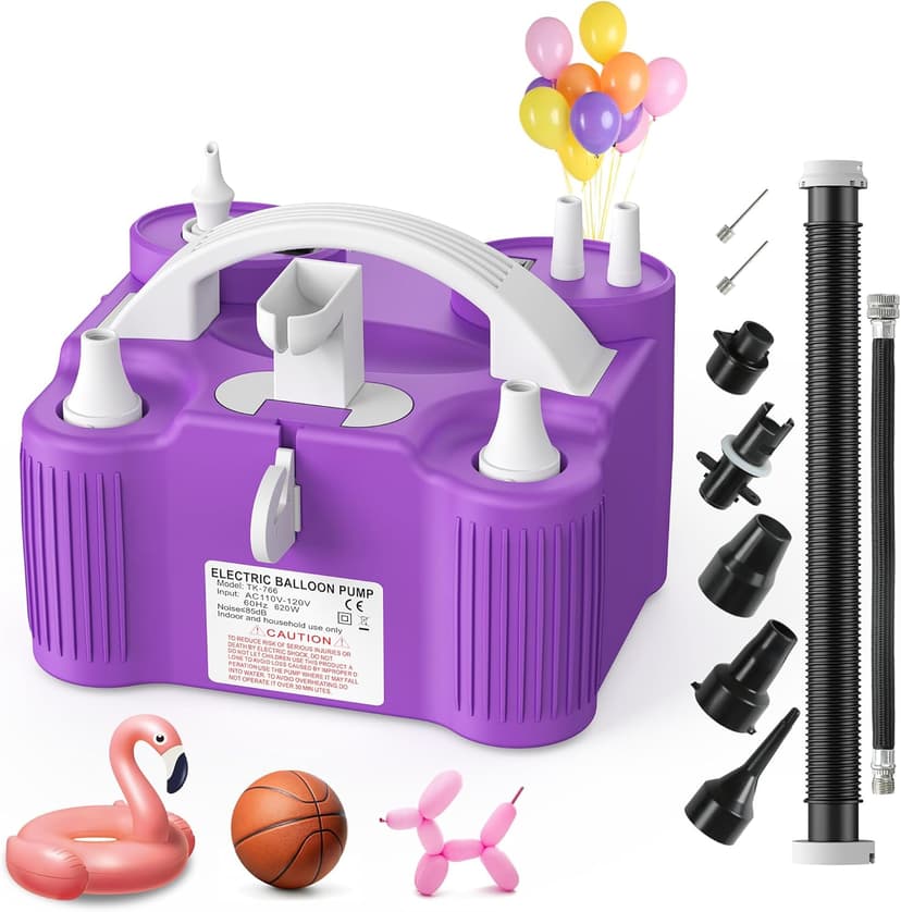 4-in-1 Electric Balloon Pump for All Balloons, Inflatables, and Sports Balls, Triple Inflating Ports for Latex Foil 260q Mylar Balloon, Inflator Deflator for Air Beds Pool Floats Yoga Balls