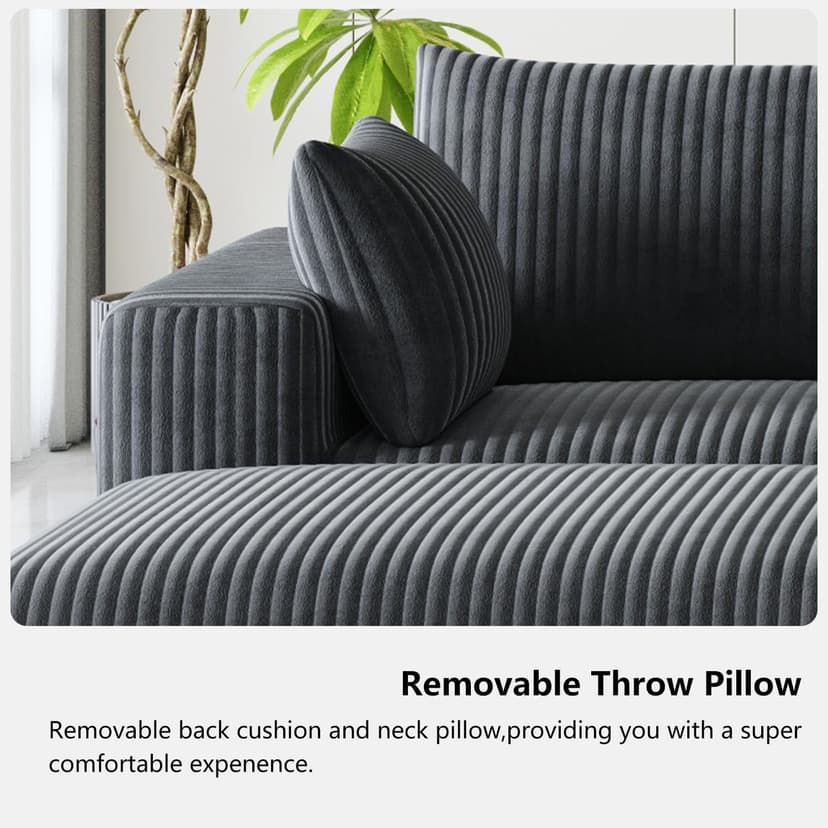 110”Modern Modular L-Shape Couch with Chaise, Modular Sectional Couches for Living Room, Deep Seat Boneless Sofa Bed, No Assembly Required Sleeper Sofa, Plush Corduroy Fabric, Dark Gray