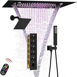 Enga Luxury Dual Shower Head System LED Thermostatic Shower System with 6 inch Wall Shower, 20-Inch 3 Function Shower Head (Rainfall & Mist & Waterfall), Matte Black
