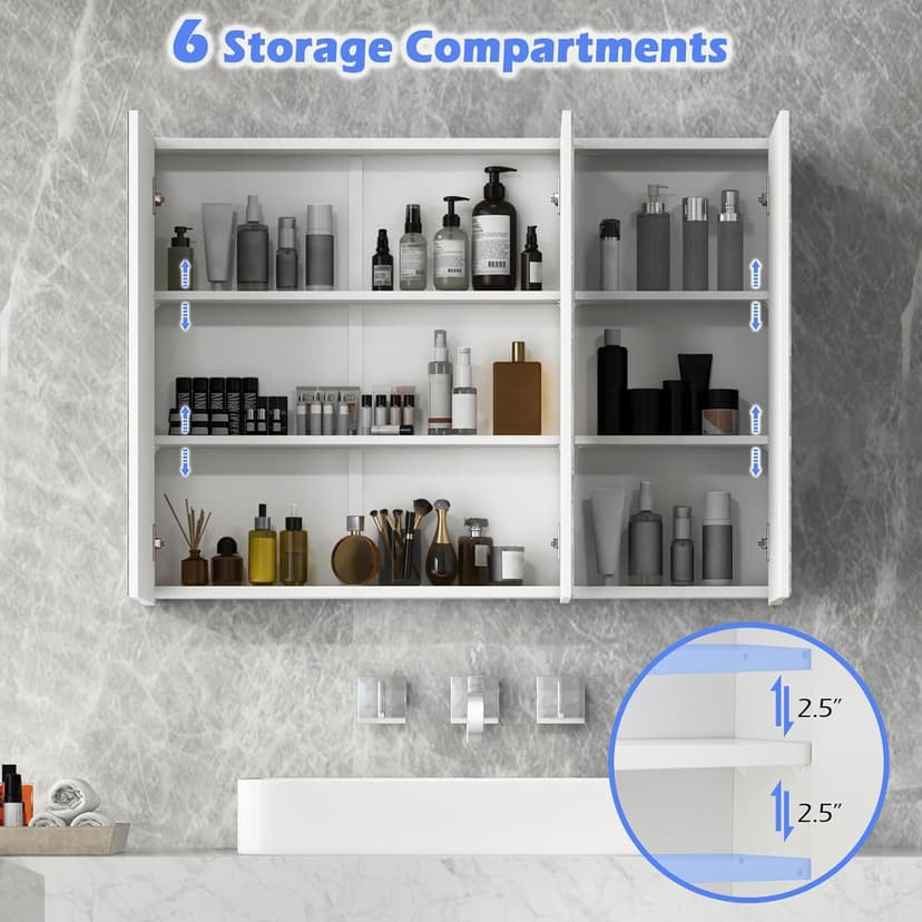 Tangkula Mirrored Medicine Cabinet, Large Wide Wall Mounted Storage Cabinet with 3 Mirror Doors & Adjustable Shelf, 36 x 4.5 x 25.5 Inch, Bathroom Mirror Medicine Cabinet (36 x 25.5 Inch)