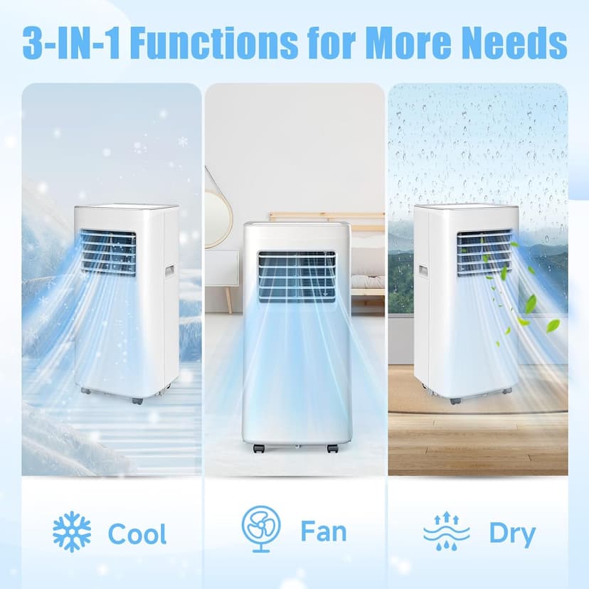 8500 BTU Portable Air Conditioners, 3-In-1 Cooling AC Unit with Fan & Dehumidifier, Air Conditioner Remote Control & Sleep Mode, Cools up to 450 sq.ft, Installation Kit for Rooms/Studios/Offices