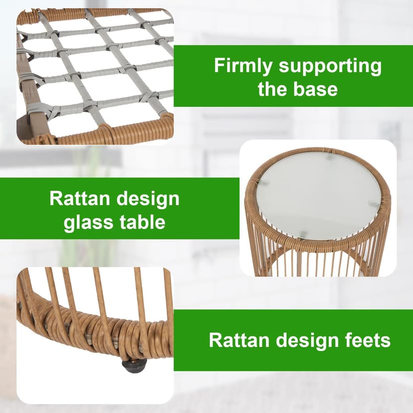 FDW 3-Piece Outdoor Furniture Modern Patio Bistro Set Rattan Conversation Set Wicker Patio Furniture Set with 2 Chairs Coffee Table Cushions Lumbar Pillows for Patio Outdoor Backyard Porch, White