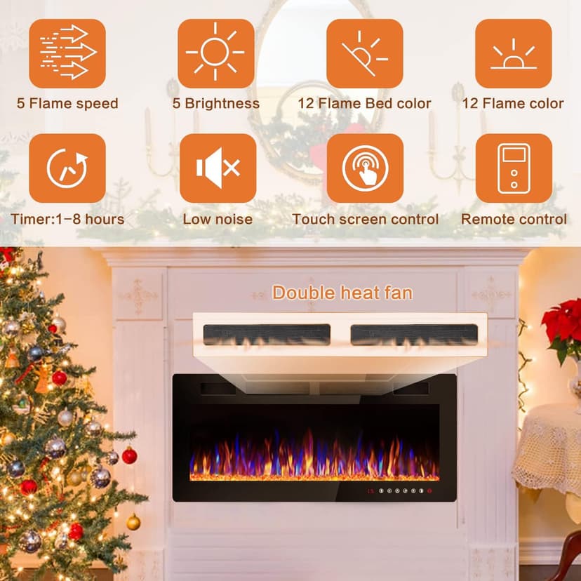 Vitesse 72 inch Ultra-Thin Electric Fireplace in-Wall Recessed and Wall Mounted Fireplace Heater,Linear Fireplace with Multicolor Flame,Timer,Low Noise,750/1500W,Touch Screen & Remote Control(72’’)