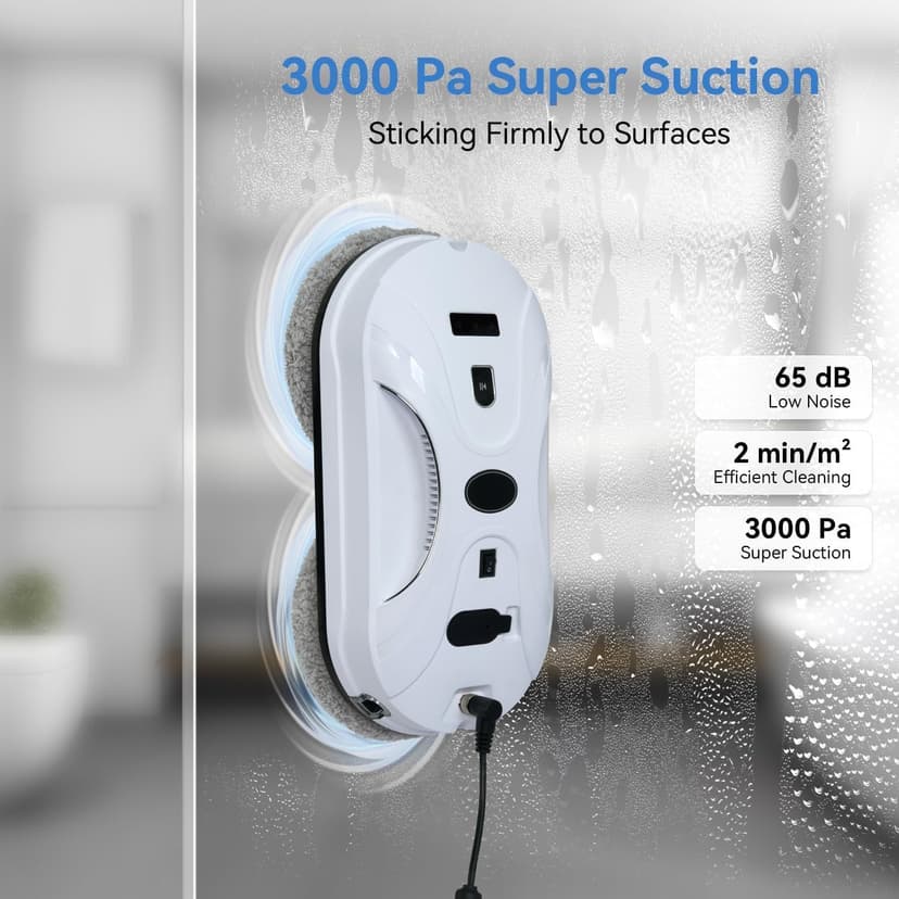 Automatic Window Cleaning Robot, Window Cleaner Robot Auto Dual Spray, 2025 Model Robot Limpia Vidrios AI Path Planning, 3000Pa Suction, Remote Control, Edge Detection for Streak-Free Glass