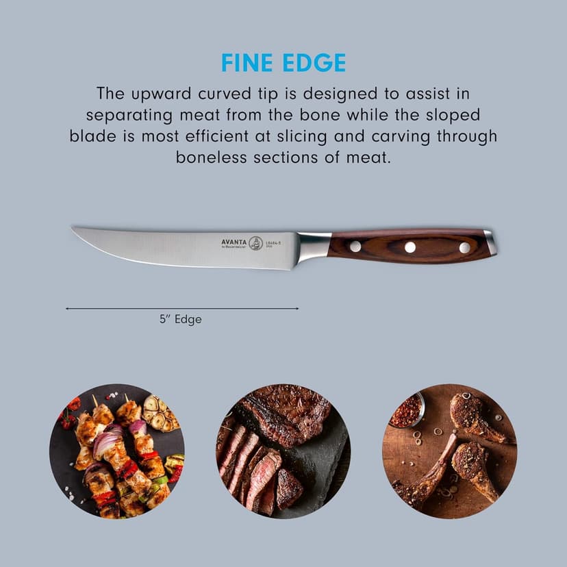Messermeister Avanta Forged 5” Fine Edge Steak Knife Set - German X50 Stainless Steel - Rust Resistant & Easy to Maintain - Includes 4 Steak Knives