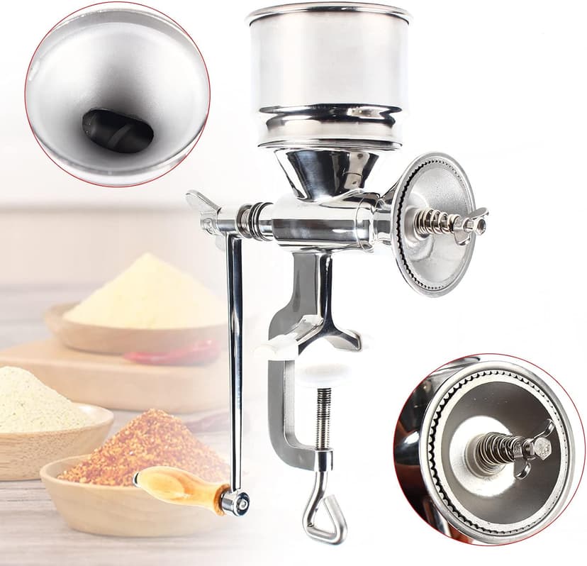Manual Grain Mill, Stainless Steel Hand Crank Pet Feed Grain Rice Coffee Wheat Corn Spice Milling Grinding Machine, for Kitchen Home Commercial Use