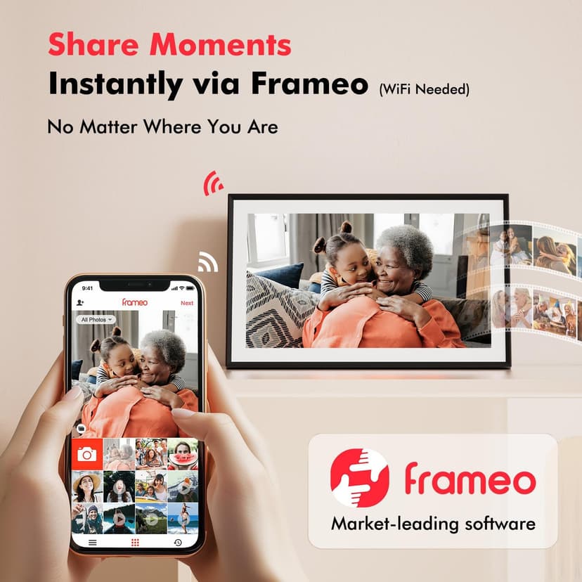 Digital Picture Frame, 15.6 Inch Large Frameo Digital Photo Frame WiFi, 32GB, 1920 * 1080 IPS HD Touch Screen, Tabletop&Wall-Mounted, Share Picture Video, Birthday, Wedding, for Mom