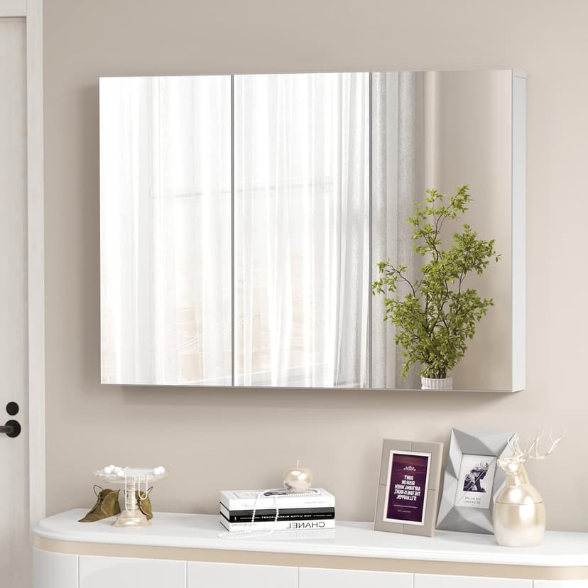 Tangkula Mirrored Medicine Cabinet, Large Wide Wall Mounted Storage Cabinet with 3 Mirror Doors & Adjustable Shelf, 36 x 4.5 x 25.5 Inch, Bathroom Mirror Medicine Cabinet (36 x 25.5 Inch)