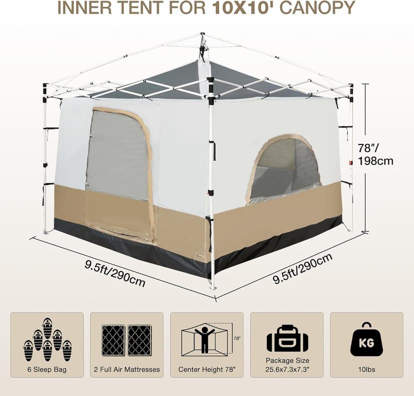 REDCAMP Canopy Camping Tent for Pop Up Canopy Tent, Inner Tent Converts Straight Leg 10'x10' or 10'x20' Canopy into Camping Tent, Fits 4-6 Person(Frame/Shelter NOT Included)