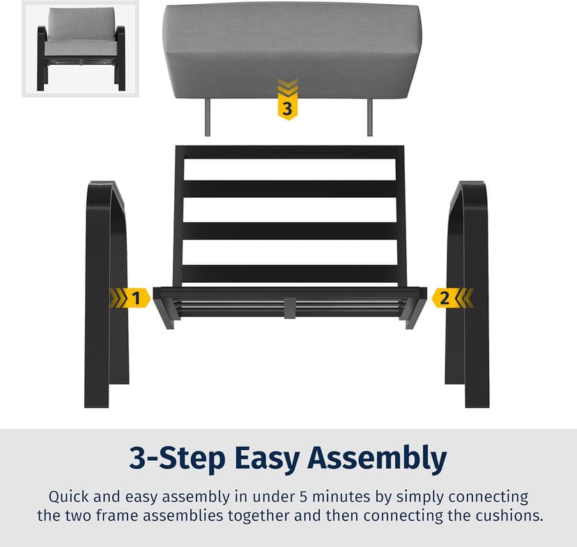 EAST OAK 5 Seats Patio Furniture Set, Waterproof Outdoor Patio Furniture with Thick Cushion, 4-Piece Outside Conversation Set with Coffee Table for Garden and Yard, Misty Grey