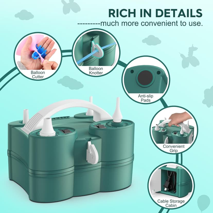 Balloon Pump, LooLaa 3-in-1 Air Pump for Inflatables and Balloons, Electric Balloon Pump for Latex 260q Foil Balloons, Quick-Fill 110V AC Inflator Deflator for Pool Floats Air Mattress Inflatables