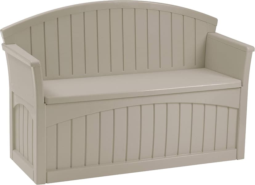 Suncast 50 Gallon Patio Bench with Storage - Decorative Resin Outdoor Patio Bench for Deck, Patio, Garden, Backyard - Ideal for Storing Toys, Cushions, Tools - Taupe ()