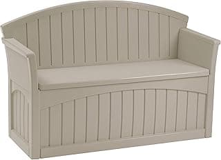 Suncast 50 Gallon Patio Bench with Storage - Decorative Resin Outdoor Patio Bench for Deck, Patio, Garden, Backyard - Ideal for Storing Toys, Cushions, Tools - Taupe ()