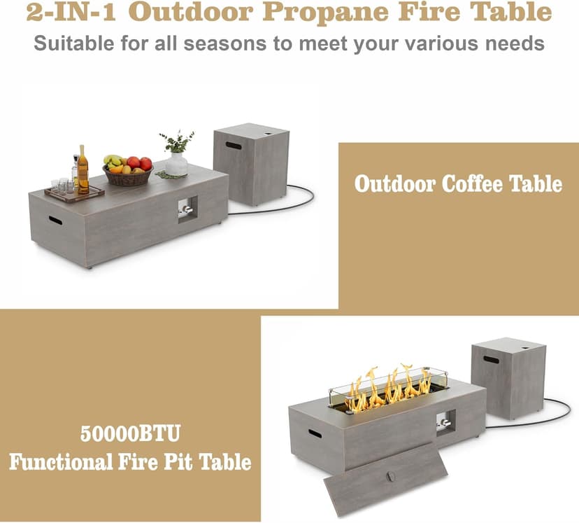 Outdoor Fire Pit Table Propane Gas Fire pits &Outdoor Fireplaces 42″ Rectangular Firepit Table, 50,000 BTU Fire Table for Patio Set, Sand