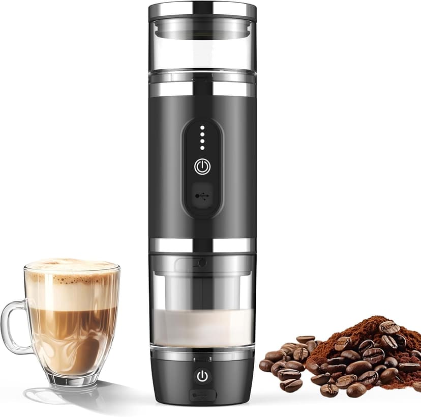 Hobsir Portable Electric Espresso Maker, 9000mAh Milk Frother Travel Coffee Machine for Camping, Car Coffee Maker with Frothing Base, USB-C, 3in1 Capsule, Portable Small Espresso Coffe Machine, Black