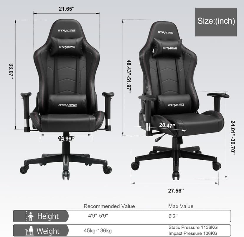 GTRACING Gaming Chair with Speakers Bluetooth Music Video Game Chair Audio Ergonomic Design Heavy Duty Office Computer Desk Chair (Black)