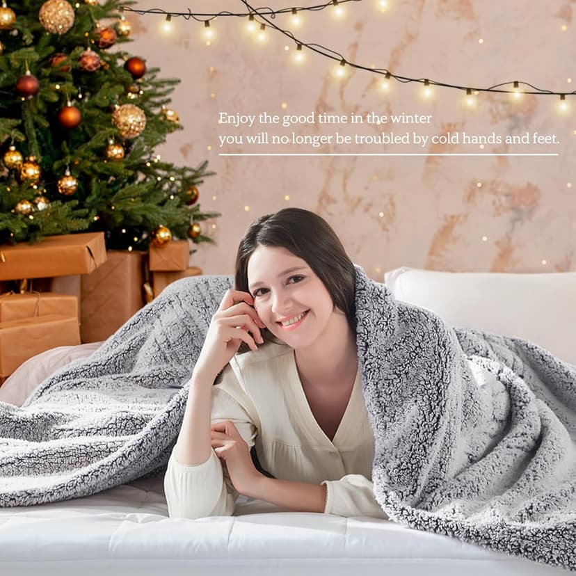 Sealy Electric Blanket Heated Throw 50"x60" Soft Double Sherpa Super Cozy with 6 Fast Heating Levels & 2-10 Hours Auto-Off, Over-Heat Protection, Machine Washable, Charcoal
