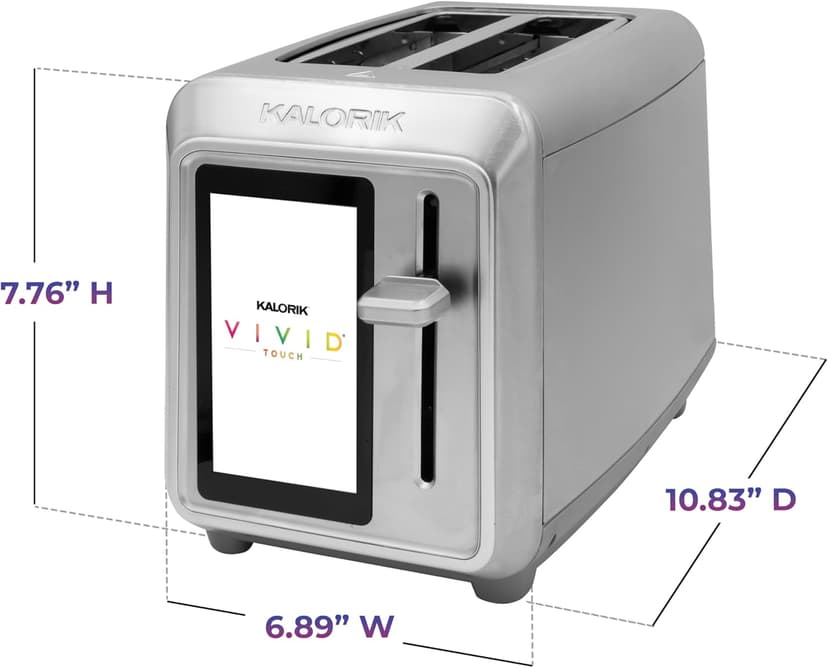 Kalorik Toaster VIVID TOUCH Series 2-Slice with Large High-Resolution Touchscreen and Customizable Cooking Presets by Bread Type, Features Wide Slots and High Lift Lever, 1000-Watts, Stainless Steel