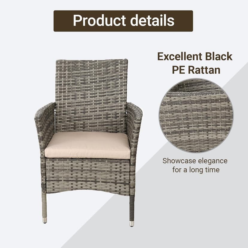 4 Piece Wicker Outdoor Furniture Set, Patio Conversation Set, Woven PE Rattan and Steel with Beige Removable Cushions for Patio, Deck, Lawn and Poolside (Hemp Gray and Beige)