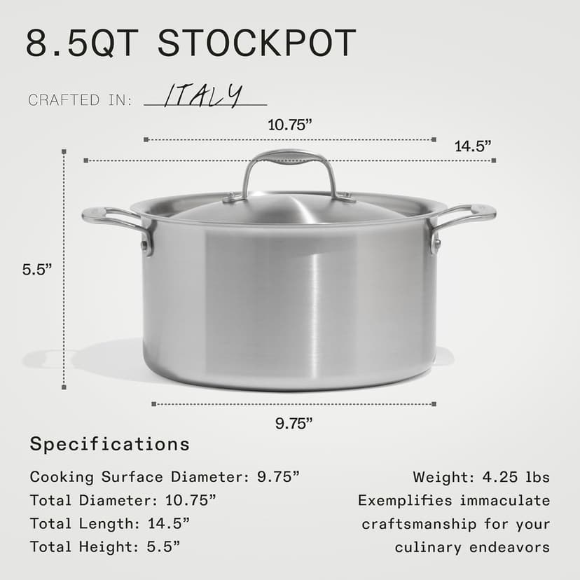 Made In Cookware - 7-Piece Ceramic Non Stick Pot and Pan Set (Stainless Handle) - 5-Ply Stainless Clad - Professional Cookware - Crafted in Italy - Induction Compatible