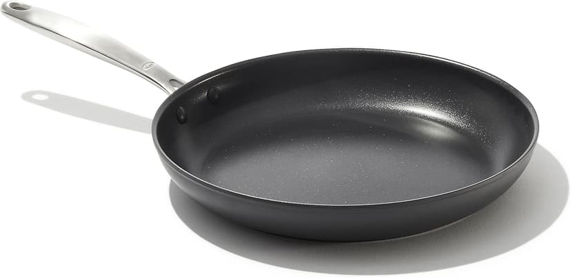 OXO 12” Nonstick Frying Pan Skillet, Enhanced PFAS-Free Ceramic Nonstick, Durable Hard Anodized Cookware, Scratch Resistant, Good Grips, Easy Clean Dishwasher Safe, Oven Safe, Drip Free Pours, Black