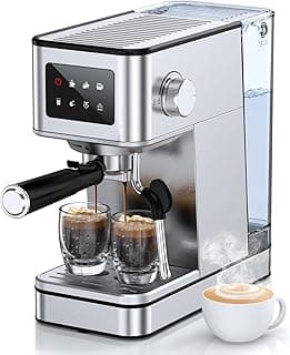 Espresso Machine with Milk Frother, 20 Bar Compact Espresso Maker with Touch Screen & 57.5oz Removable Water Tank for Home, Stainless Steel Coffee Machine for Cappuccino, Latte, Silver(updated)