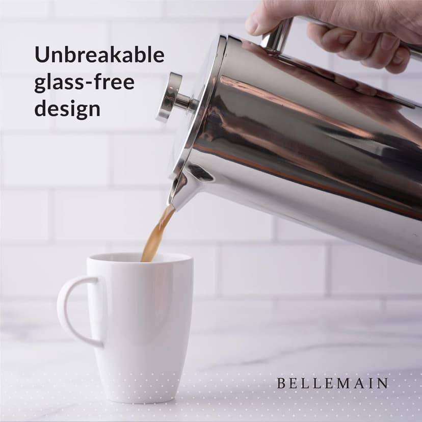 Bellemain French Press Coffee Maker Extra Filters Included, 35 oz, Stainless Steel