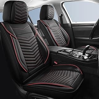 Car Seat Covers,Breathable and Waterproof Leather Seat Covers for Cars,Universal Anti-Slip Driver Seat Cover with Backrest for SUV Pick-up Truck Sedan(Style1,2 PCS Front Seat,Black+Red)