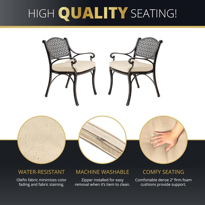 Kinger Home 5-Piece Cast Aluminum Outdoor Dining Furniture Set for 4, Round Patio Table and Chairs for 4 with Cushions, Outdoor Furniture Set with Umbrella Hole, All-Weather Patio Dining Set
