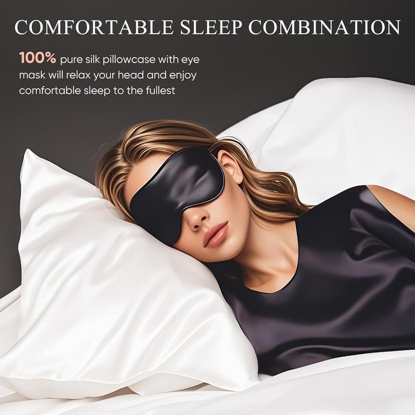 100% Mulberry Silk Pillowcase 22 Momme (SGS Certified) with Free Silk Eye Mask - Luxury Gift-Ready Folded Packaging, Cooling Pillow Cover for Hair & Skin Care (White, Standard (1 Pack))