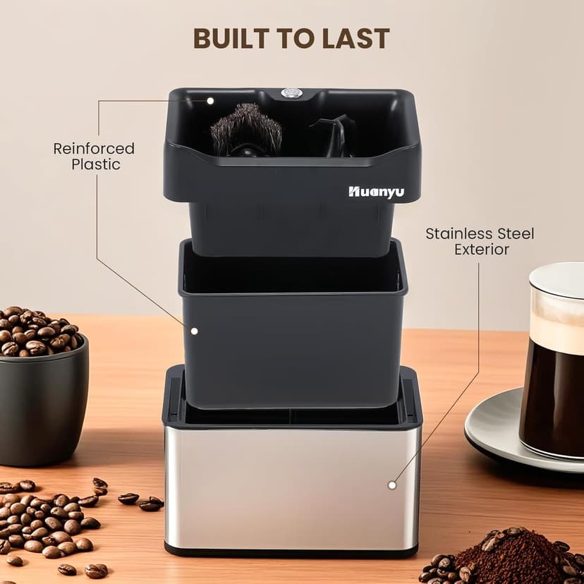 Huanyu Flat Burr Coffee Grinder with 19 Grinding Settings Large Capacity 35oz Black and Huanyu Electric Espresso Portafilter Cleaner with Dual Brush Heads and Three Scrapers Bundle