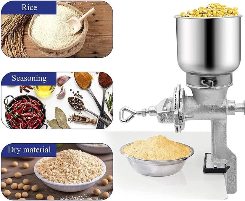 Corn Grinder Mill, Manual Stainless Steel Grain Mill with Hand Crank & Table Clamp Design, Large Hopper Grain Grinder Home Use Hand Cranking Operation for Nut, Coffee, Grain, Seeds, Corn, Spices