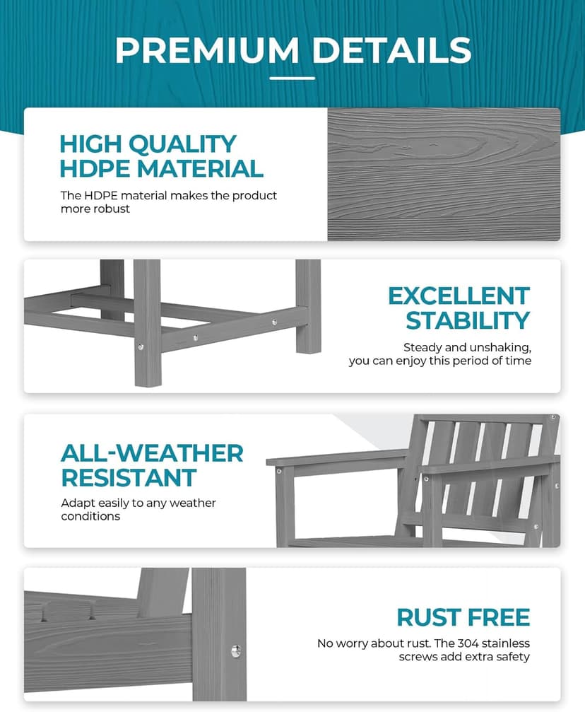 HDPE Outdoor Dining Set 7-Piece Patio Table and Chairs with Umbrella Hole, All-Weather Patio Dining Set for 6, Durable Patio Furniture Set for Backyard, Garden, Lawn & Poolside, Grey