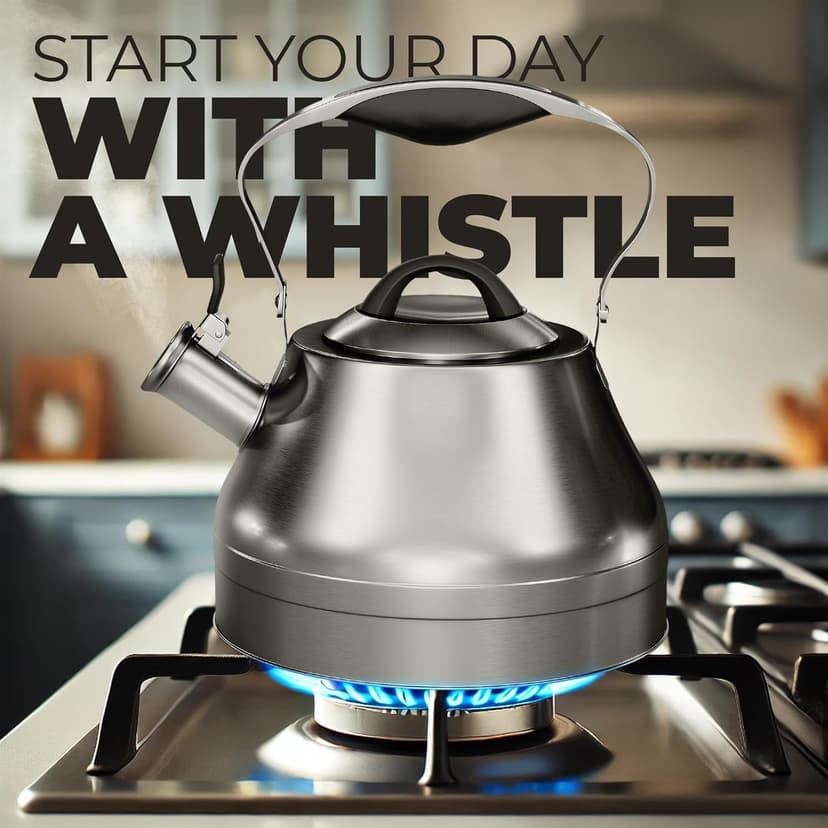 Stovetop Whistling Tea Kettle – 2.4 QT Stainless Steel Teapot with Ergonomic Handle, Fast Heating for Gas, Electric & Induction Stoves – Satin Finish, Silver
