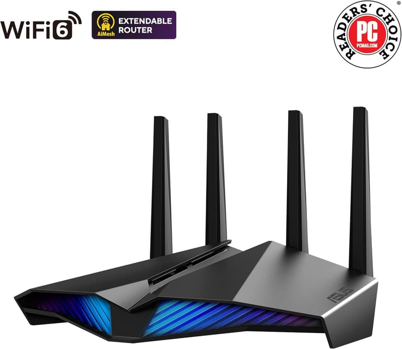 ASUS RT-AX82U (AX5400) Dual Band WiFi 6 Extendable Gaming Router, Gaming Port, Mobile Game Mode, Aura RGB, Included AiProtection Pro Security, Instant Guard, VPN, AiMesh Compatible