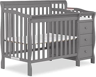 Dream On Me Jayden 4-in-1 Mini Convertible Crib And Changer in Storm Grey, Greenguard Gold Certified, Non-Toxic Finish, New Zealand Pinewood, 1" Mattress Pad