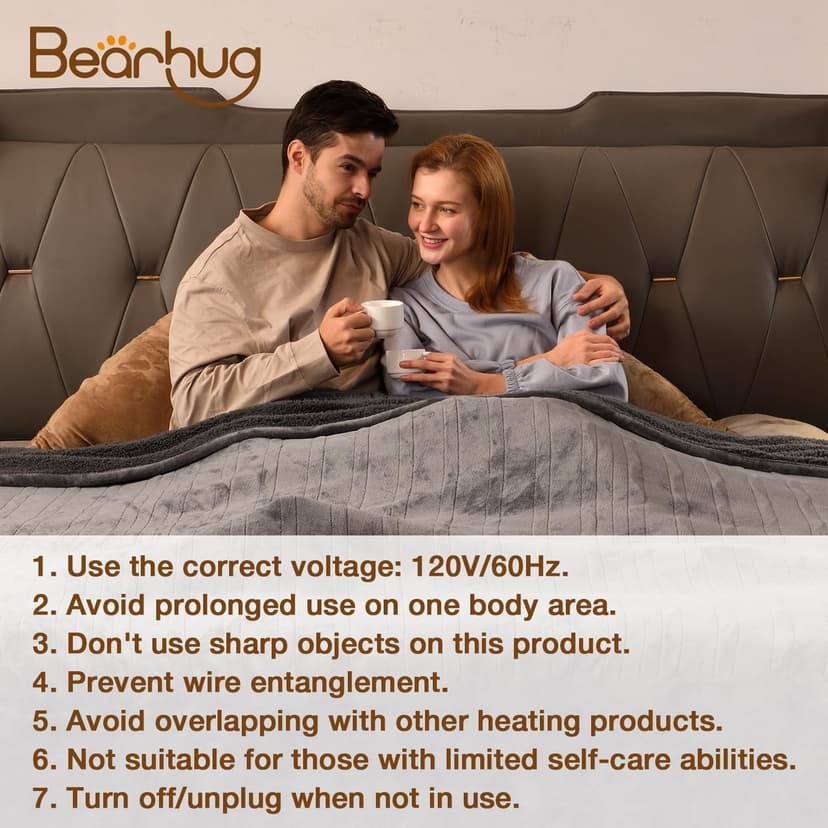 Bearhug Electric Blanket King Size 100" x 90", Dual Controller Heated Blanket, Velvet & Sherpa, 10-Heat Levels & 1-12H Auto Off, Over-Heat Protect, ETL, Machine Washable