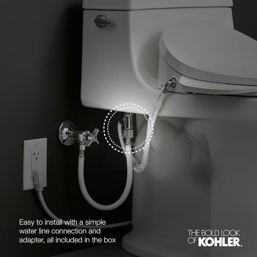 Kohler PureWash E580 Elongated Bidet Toilet Seat, White, Quiet-Close Lid Prevents Slamming, Self-Cleaning Wand, Adjustable Water Pressure with Multiple Cleansing Options